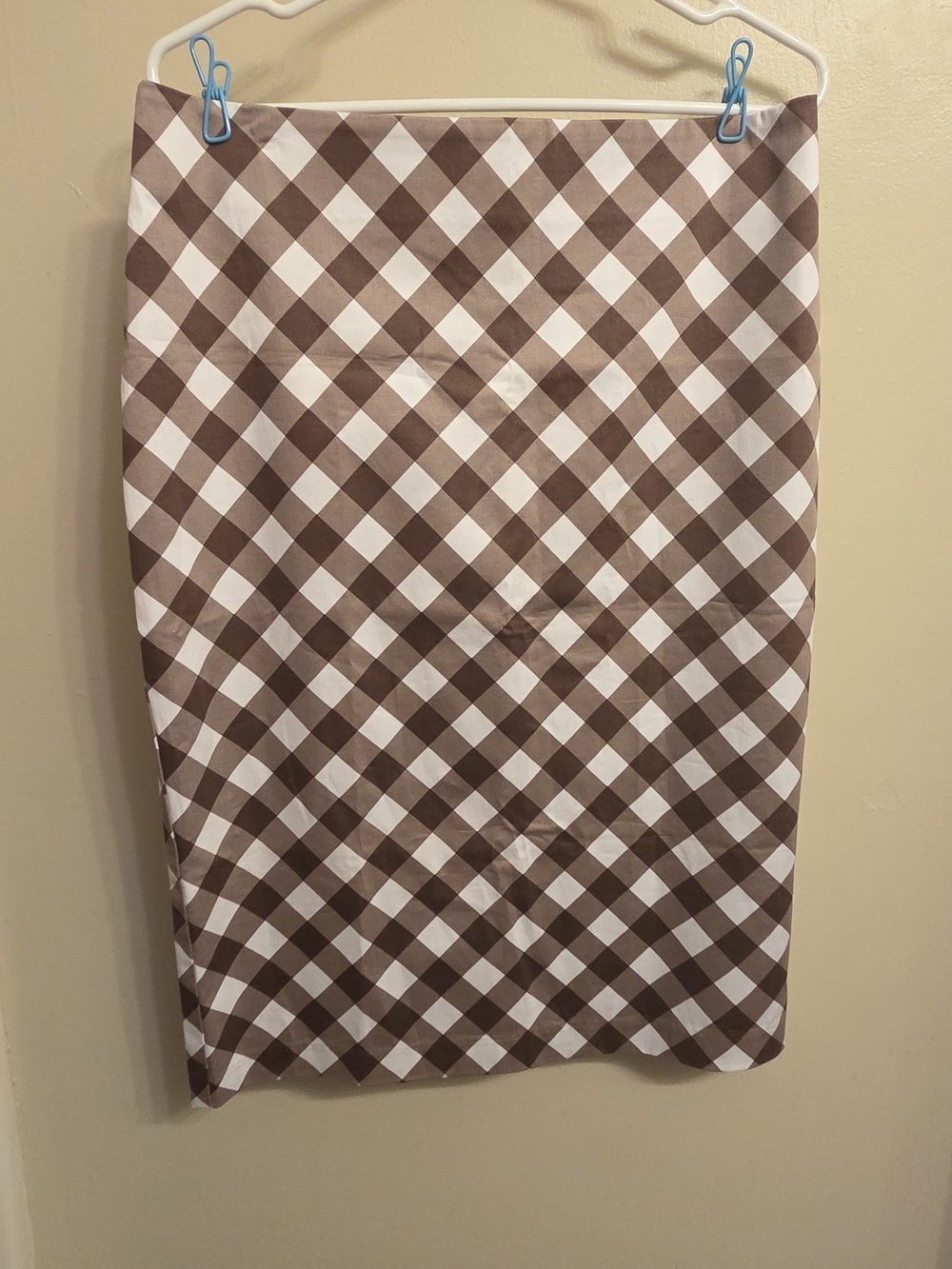 NY&Co Brown Gingham Pencil Skirt Size 12 7th Ave Suiting Stretch Cotton Career